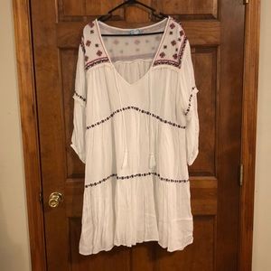 White, Black, and Pink Fringe Dress